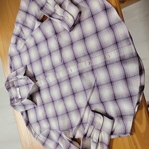 Madewell Purple Plaid Long Sleeve Button Down Shirt,  Large